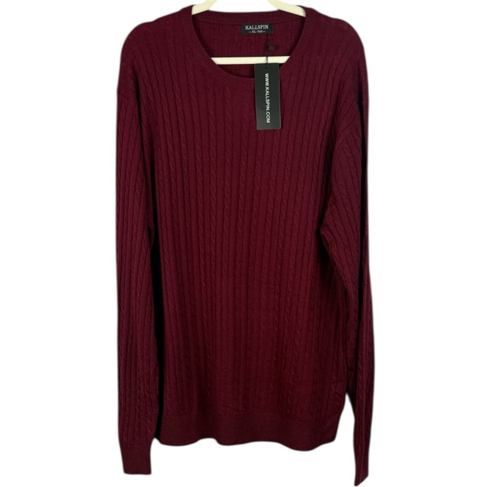 Kallspin Men's Cashmere Wool Blend Burgundy Crewneck XL Tall Pullover Sweater